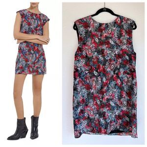 NEW The Kooples Paisley Flowers 100% Silk Cap Sleeve Mini Dress Size 2 (US6)